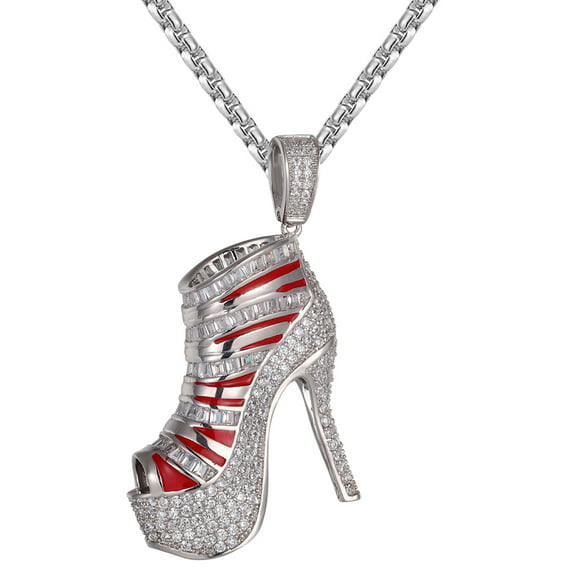 High-heeled Shoes Sweater Necklace Rhinestone Crystal Pendant Chain Jewelry Gift